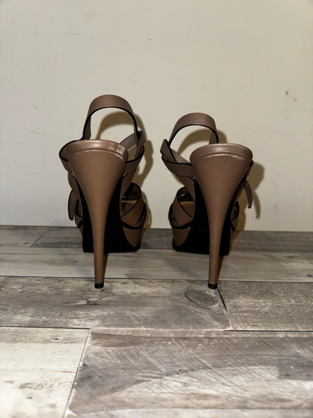 YSL Women’s Taupe Leather High Heels - Picture 3 of 5